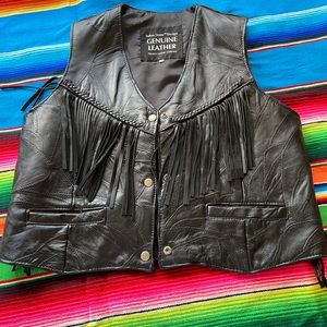 Vintage leather fringed motorcycle vest